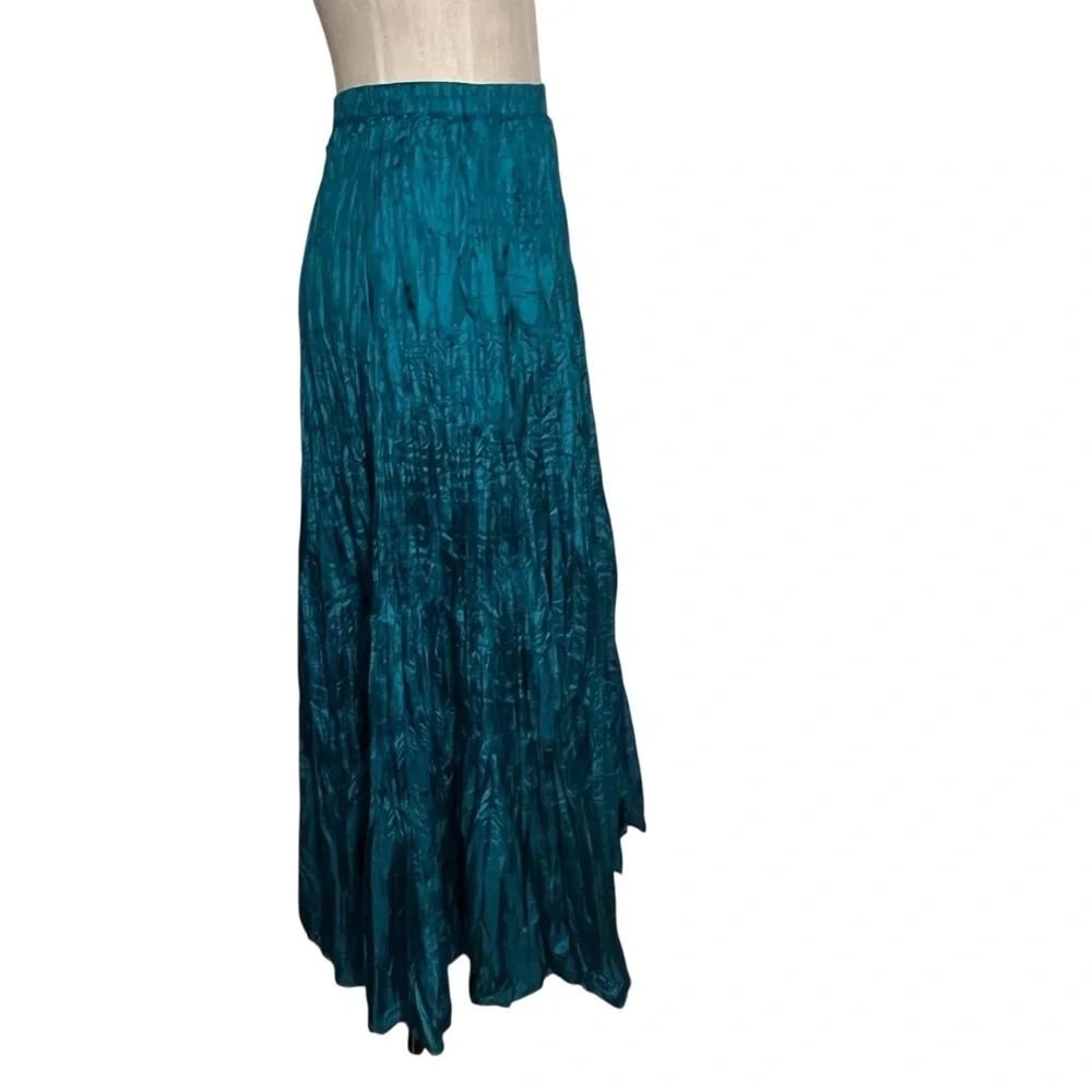 Soft Surroundings Mizu Crinkle Maxi Skirt Teal Boho Flowy Elastic Waist XS